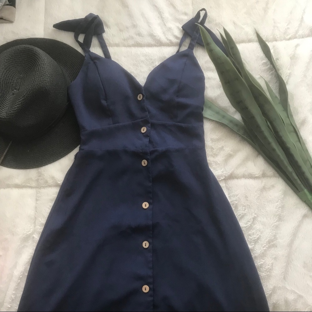 Blue strappy summer midi dress